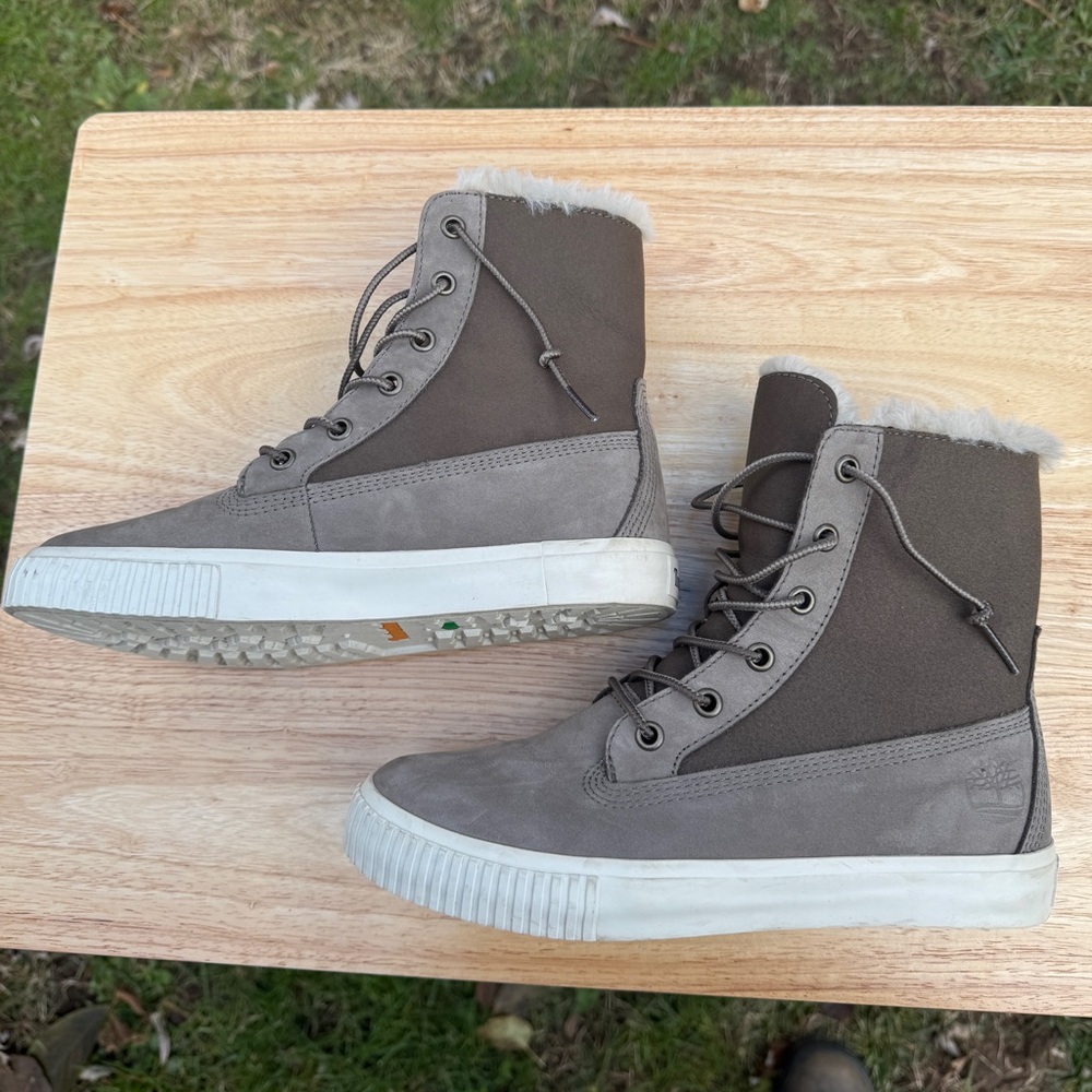 Timberland Skyla Bay Fold Down Fleece Boots Olive Nubuck Lace Up 6 - Picture 10 of 14